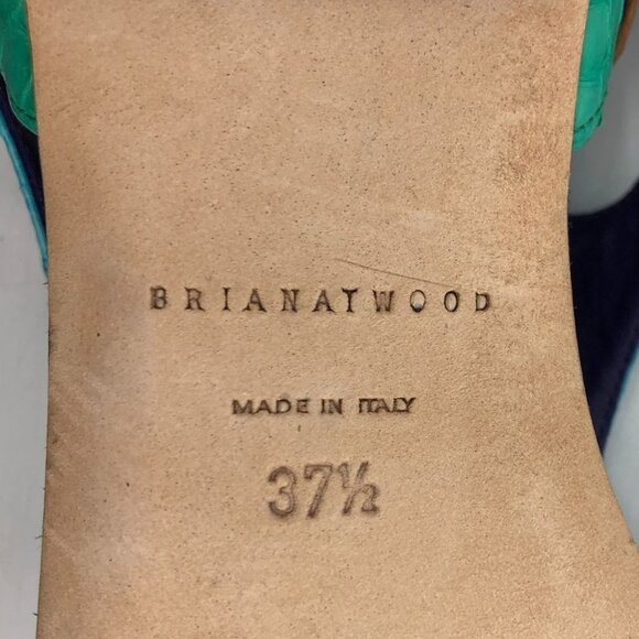 Brian Atwood leather colorblock teal purple brown strappy  caprese thong sandals - Picture 4 of 11